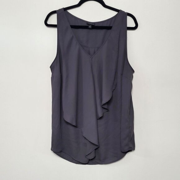 Torrid Womens Plus 2X Gray Ruffle Georgette Sleeveless Top Romantic Minimal Work - Picture 1 of 6